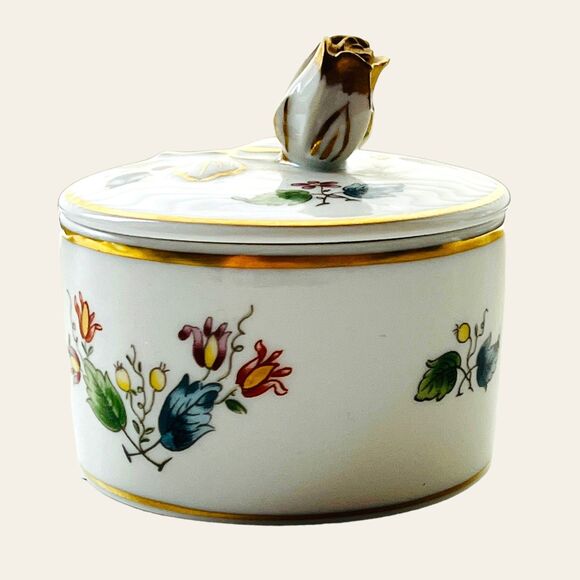 Richard Ginori Riviera pattern round trinket box floral with gold trim - Picture 1 of 9